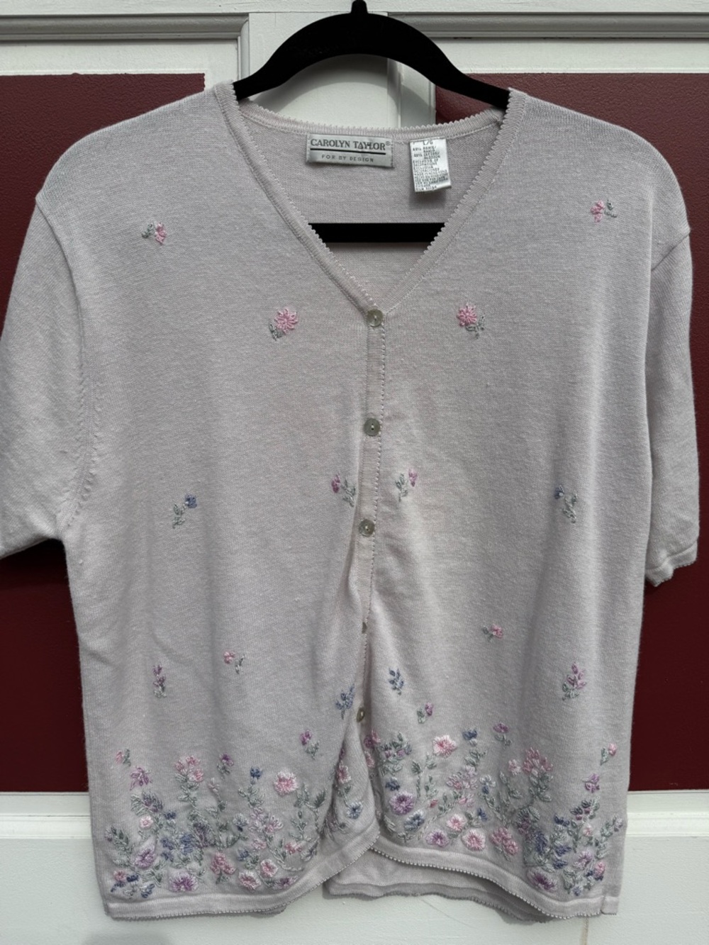 Carolyn Taylor Vintage Cottagecore Floral Embroidered Short Sleeve Cardigan